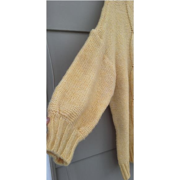 aerie Womens Wool Blend cable Knit Balloon Sleeves Sweater Tunic Spring Yellow L - Picture 8 of 10
